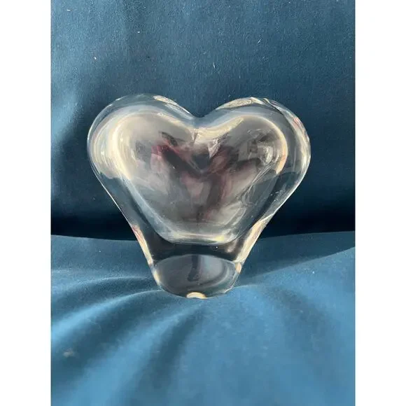 Simon Pearce Romance Vase, Hand Sculpted Heart Shape Clear Glass Form, Unsigned